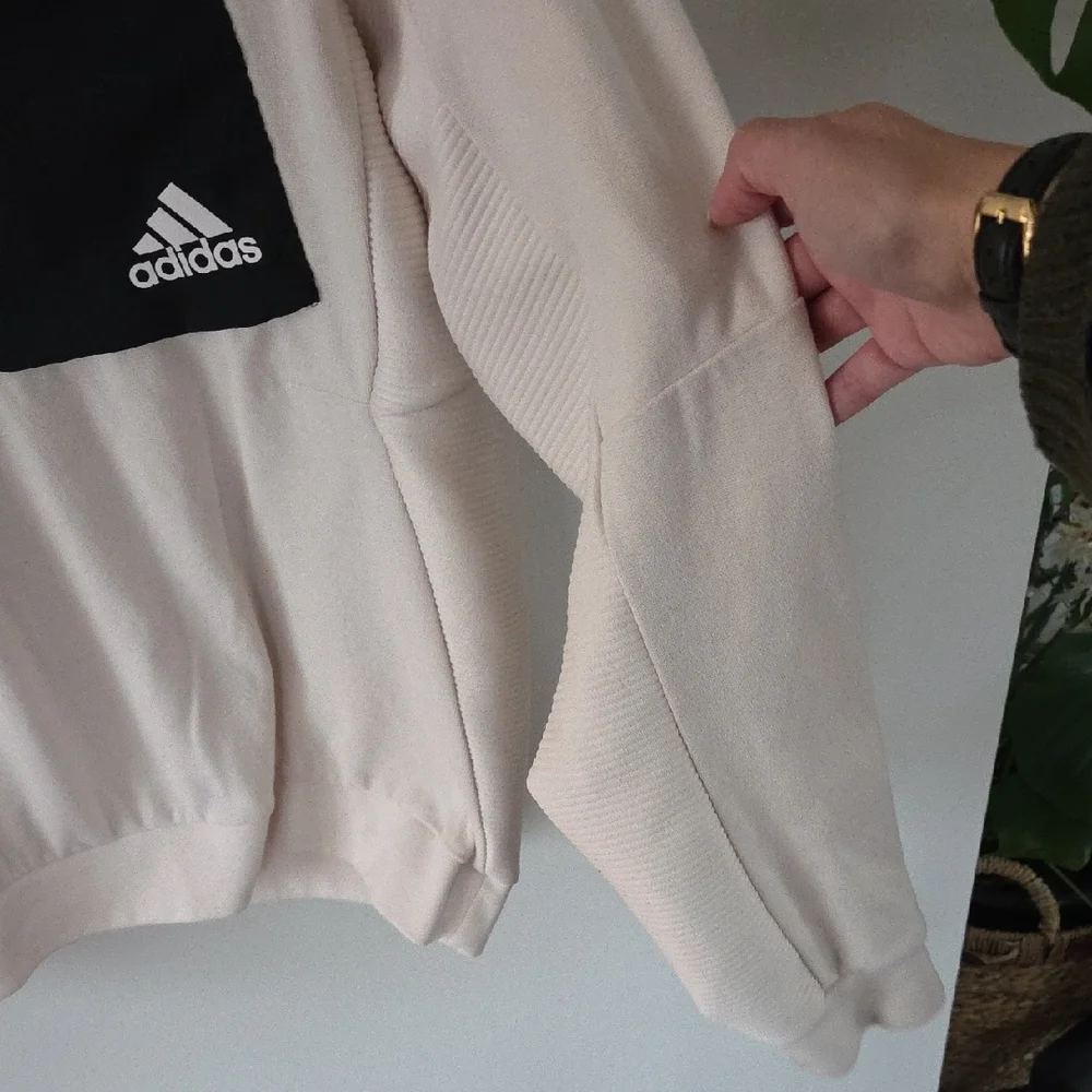 Adidas Cream and Black 1/4 Zip Hoodie